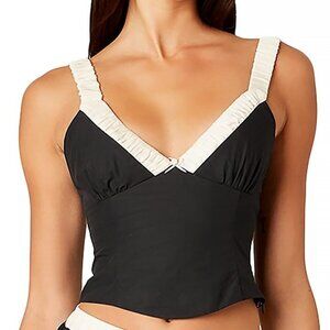 NIA Serafina Cropped Top – Black with White Trim – Size XS – NWT